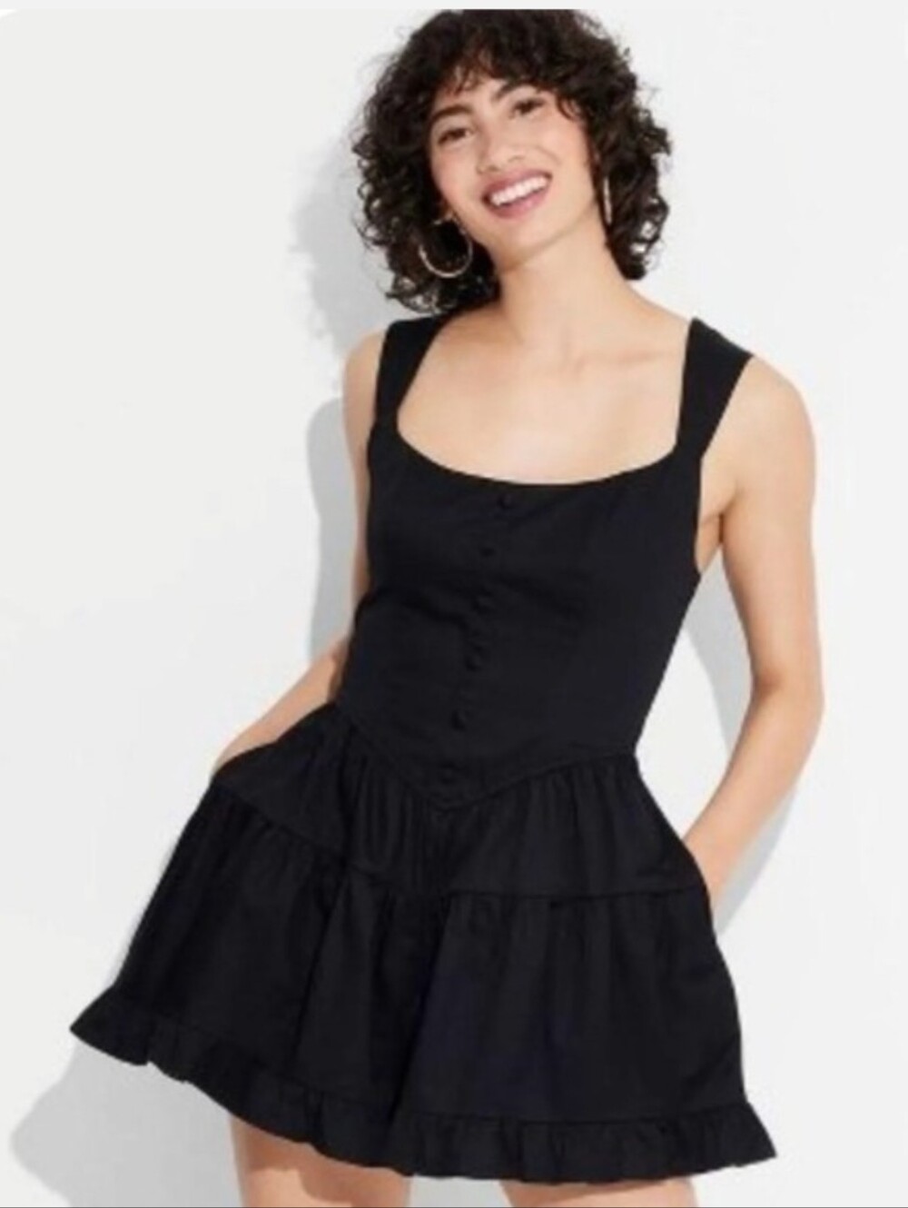 Wild Fable Black Square-Neck Tiered Romper